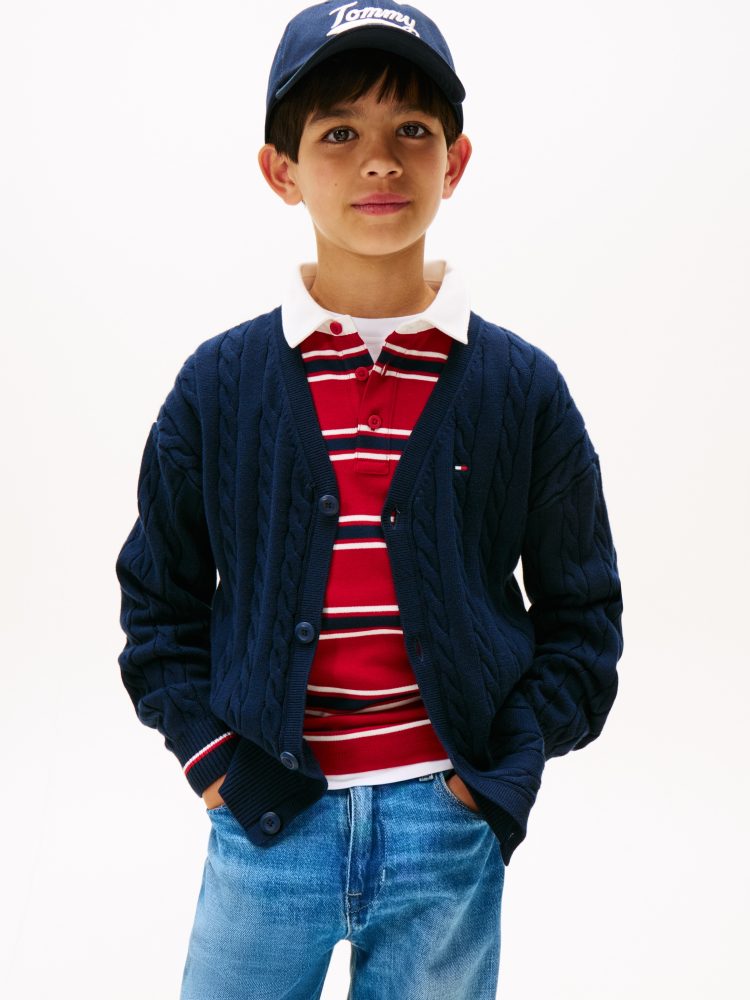 Tommy Hilfiger Strickpullover »COTTON CABLE GLOBAL STRIPE CARDI«, Kinder bis 16 Jahre