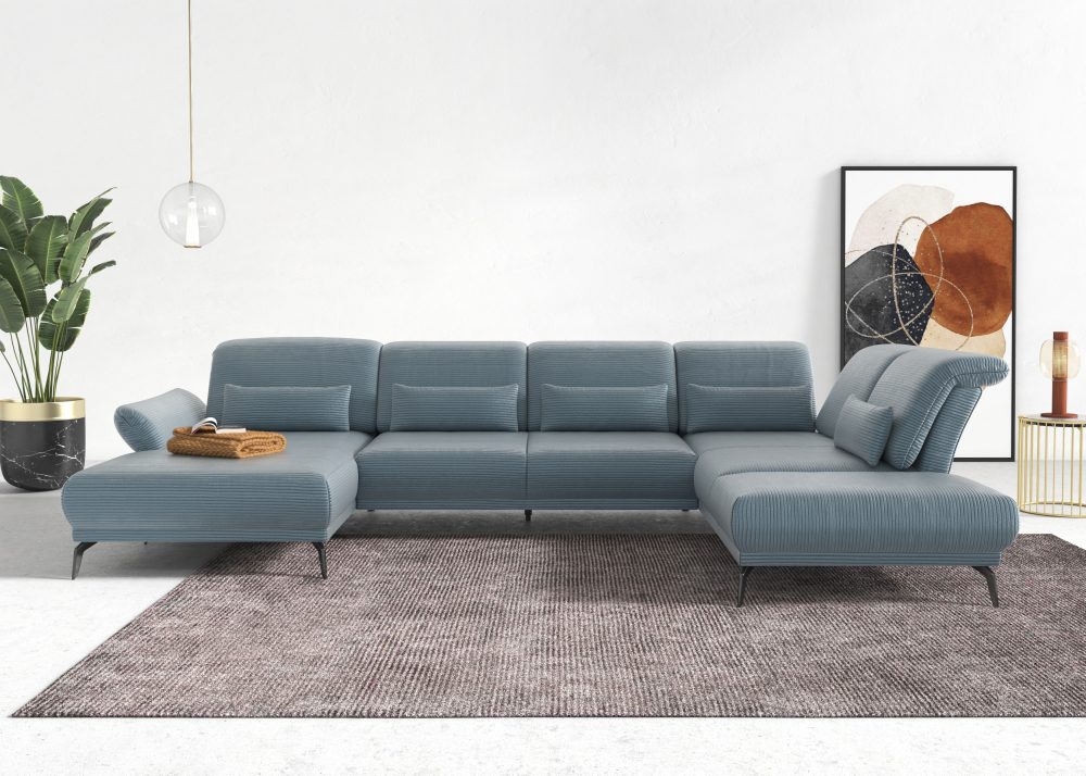 INOSIGN Wohnlandschaft »Coco«, wahlweise mit Sitztiefen, Armteil- und Kopfteilverstellung,im Cord, mit Füssen 15 cm hoch