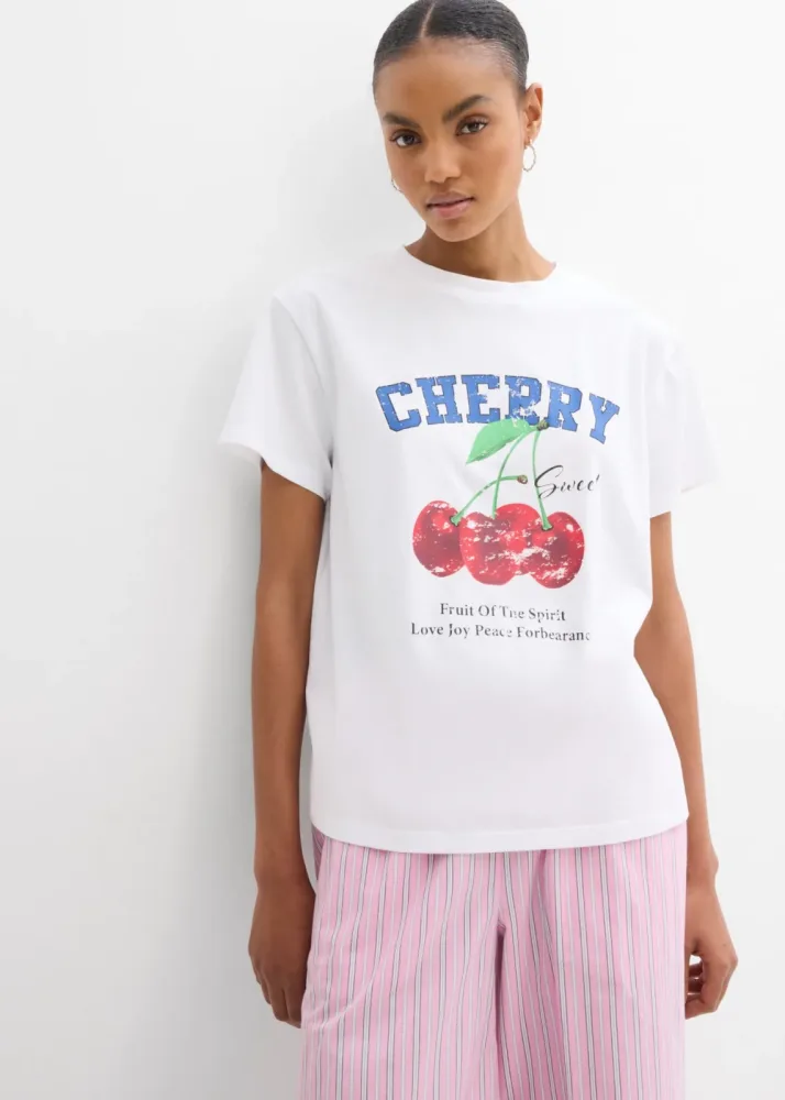 bonprix T-Shirt aus reiner Bio-Baumwolle, bedrucktweiß 32Damen