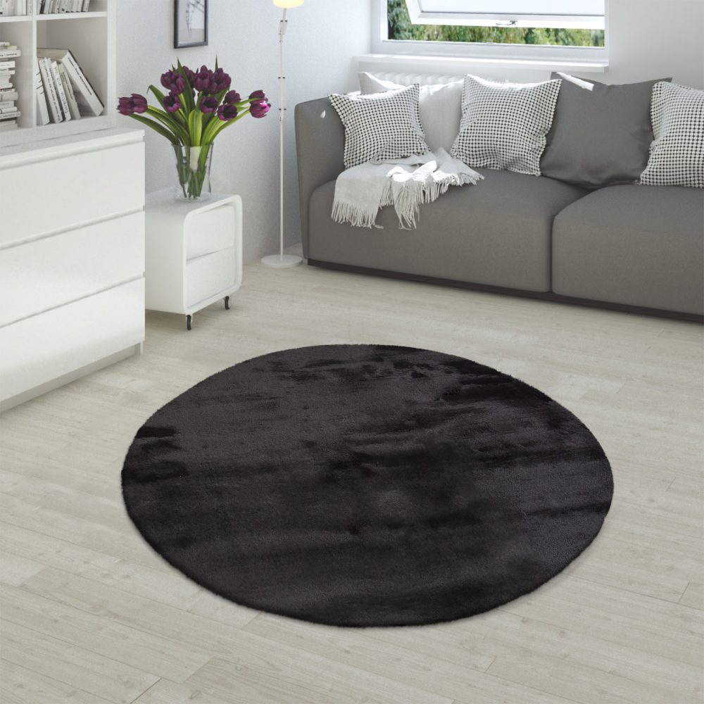 Paco Home Fellteppich »Rabbit 780«, rund, 25 mm Höhe, Kunstfell, Kaninchenfell-Haptik, seidenweich - ein echter Kuschelteppich, Uni-Farben, ideal im Wohnzimmer & Schlafzimmer