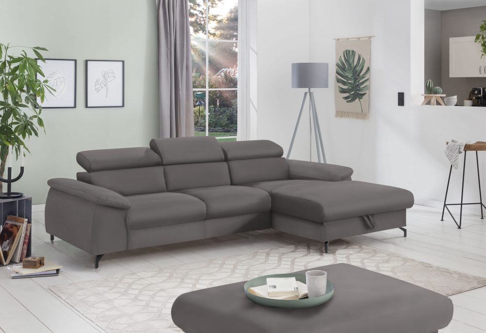 COTTA Ecksofa »Komaris I«, inklusive Kopf- bzw. Rückenteilverstellung, wahlweise Bettfunktion und Bettkasten, eleganter schwarzer Fuss
