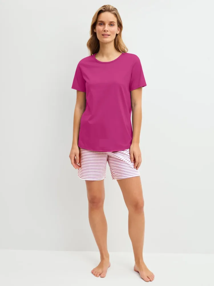CALIDA Shorty 2 mit Rundhalsausschnitt, Hose mit Streifen