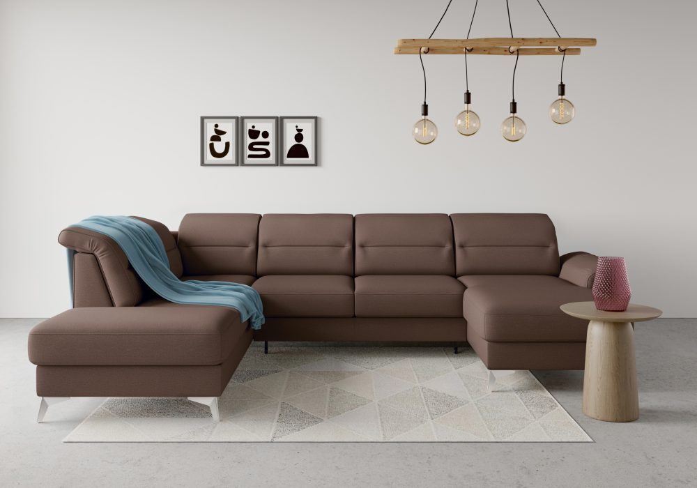 sit&more Wohnlandschaft »Sinatra«, optional mit Kopfteilverstellung und Armteilfunktion oder mit Kopfteilverstellung, Armteilfunktion, Bettfunktion und Stauraum, chromfarbene Metallfüsse