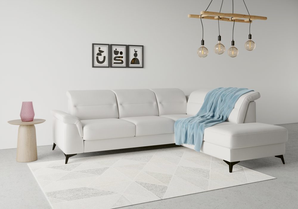 sit&more Ecksofa »Sinatra«, mit Ottomane, optional mit Kopfteilverstellung und Armteilfunktion oder mit Kopfteilverstellung, Armteilfunktion, Bettfunktion und Stauraum, mattschwarze Metallfüsse