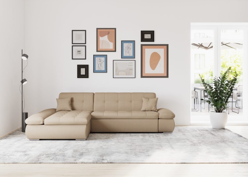 DOMO collection Ecksofa »Moric«, im XXL-Format, wahlweise mit Bettfunktion und Armlehnenverstellung, inklusive loser Zierkissen, frei im Raum stellbar