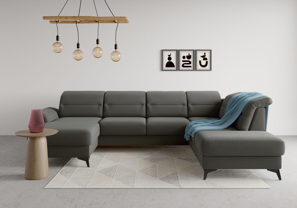 sit&more Wohnlandschaft »Sinatra«, optional mit Kopfteilverstellung und Armteilfunktion oder mit Kopfteilverstellung, Armteilfunktion, Bettfunktion und Stauraum, mattschwarze Metallfüsse