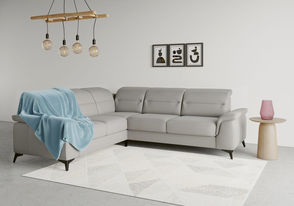 sit&more Ecksofa »Sinatra«, optinal mit Kopfteilverstellung und Armteilfunktion oder mit Kopfteilverstellung, Armteilfunktion, Bettfunktion und Schubkasten, langer Schenkel links oder rechts bestellbar, mattschwarze Metallfüsse