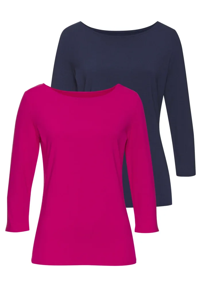 LASCANA 3/4-Arm-Shirt 2er-Pack, aus luftiger Baumwoll-Modal-Qualität