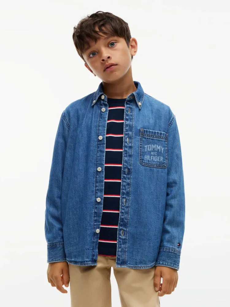Tommy Hilfiger Jeanshemd Button-down-Kragen, Regular Fit, Brusttasche, Kinder bis 16 Jahre
