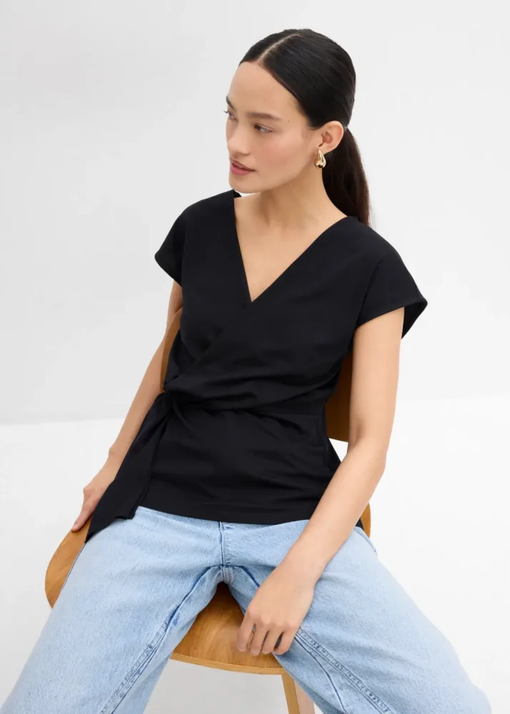 bonprix Top aus Punto di Romaschwarz 36Damen