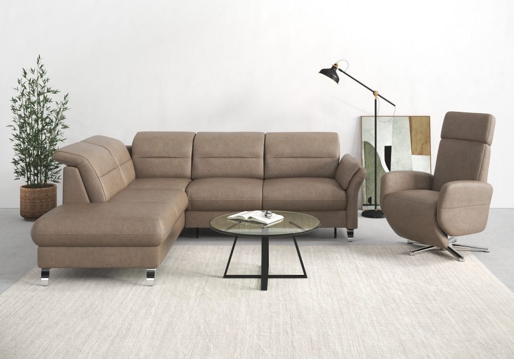 sit&more Ecksofa »Grenoble«, inklusive Federkern, wahlweise mit Bettfunktion, Stauraum, Armteilverstellung und Kopfteilverstellung