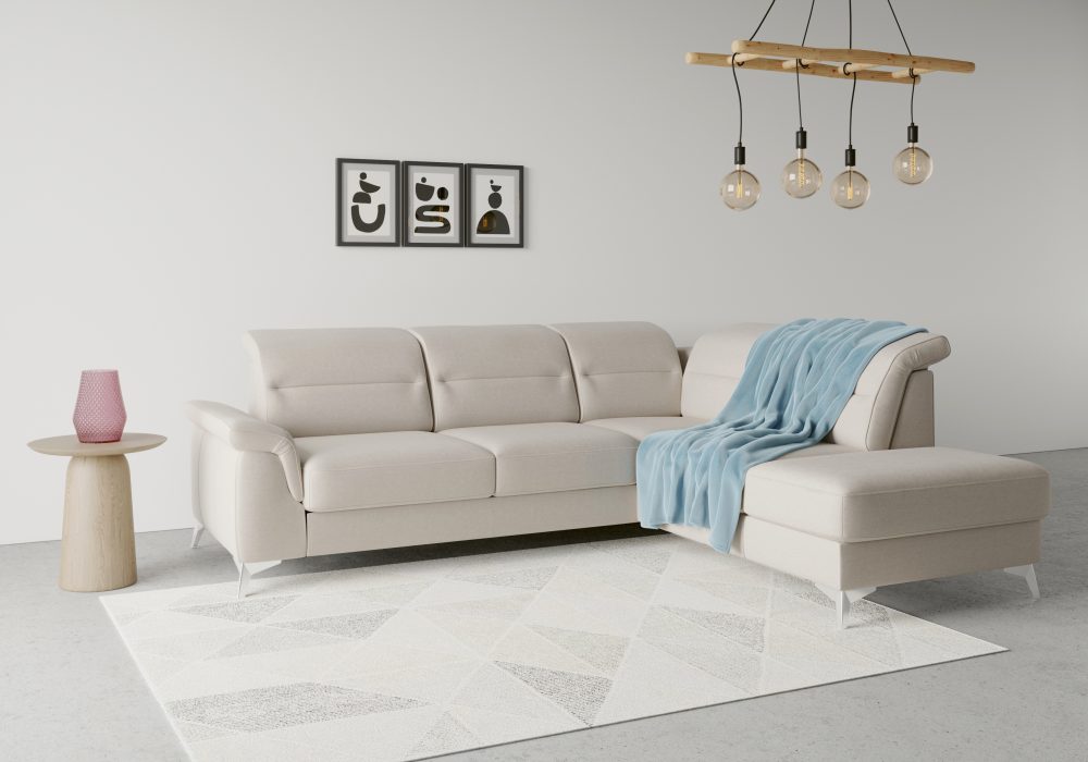 sit&more Ecksofa »Sinatra«, mit Ottomane, optional mit Kopfteilverstellung und Armteilfunktion oder Kopfteilverstellung, Armteilfunktion, Bettfunktion und Stauraum, chromfarbene Metallfüsse