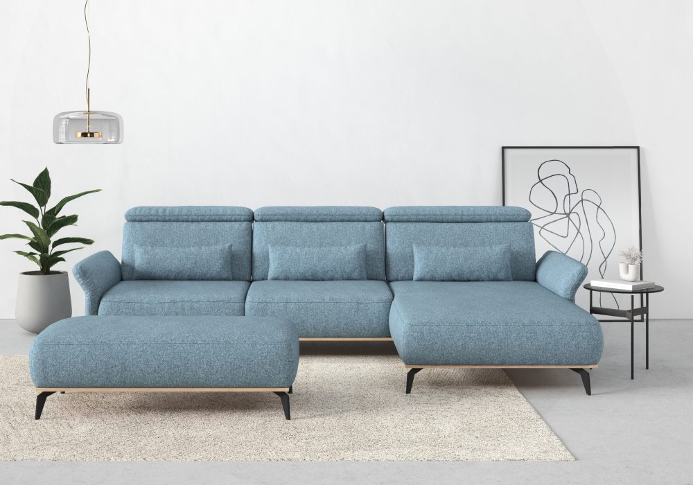 Places of Style Ecksofa »Fjord«, massiv, wahlweise mit Armlehnfunktion, Kopf- Sitztiefenverstellung