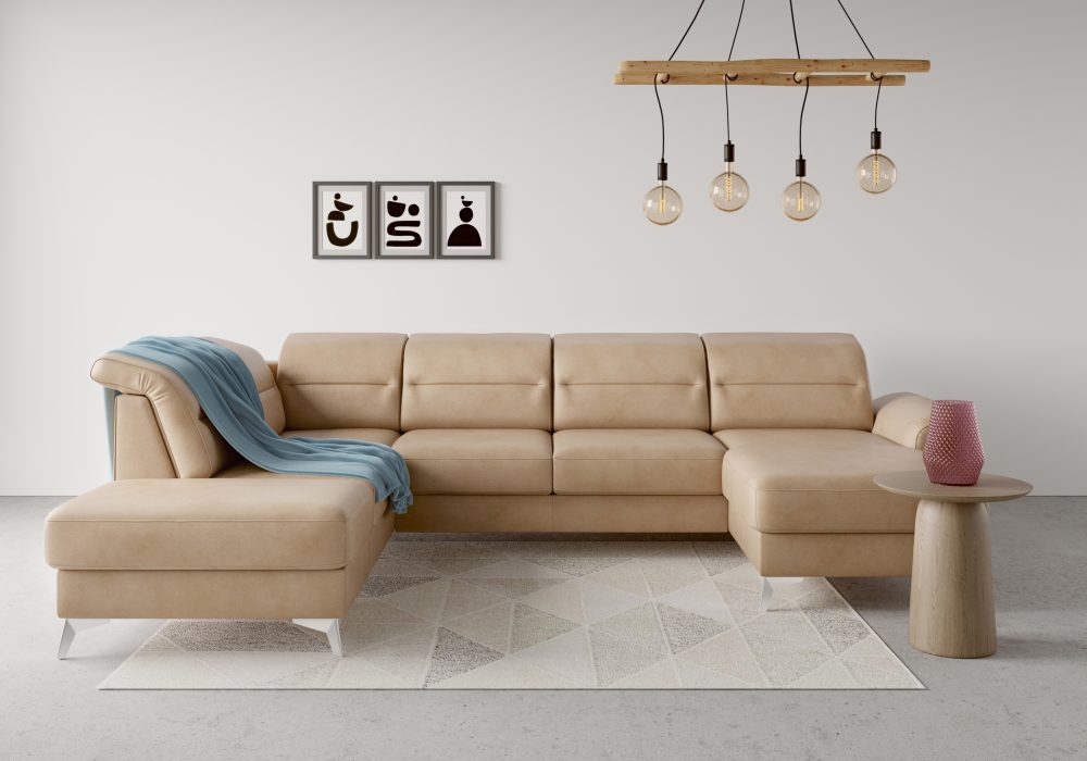 sit&more Wohnlandschaft »Sinatra«, optional mit Kopfteilverstellung und Armteilfunktion oder mit Kopfteilverstellung, Armteilfunktion, Bettfunktion und Stauraum, chromfarbene Metallfüsse