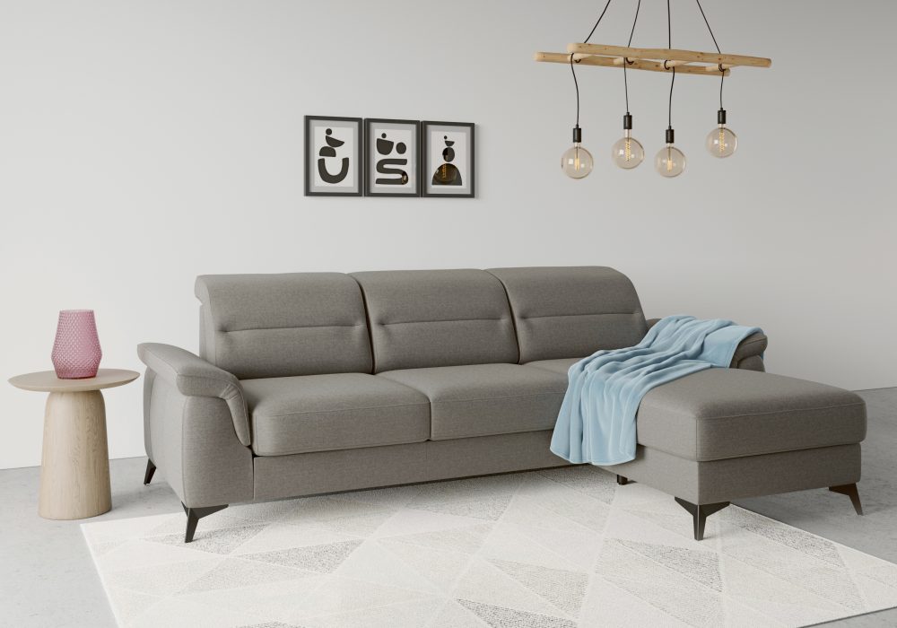 sit&more Ecksofa »Sinatra«, mit Recamiere, optional mit Kopfteilverstellung und Armteilfunktion oder mit Kopfteilverstellung, Armteilfunktion, Bettfunktion und Bettkasten, mattschwarze Metallfüsse