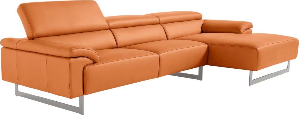 Egoitaliano Ecksofa »Malika«, mit Recamiere, inkl. Kopfteilverstellung und chromfarbenen Metallfüssen