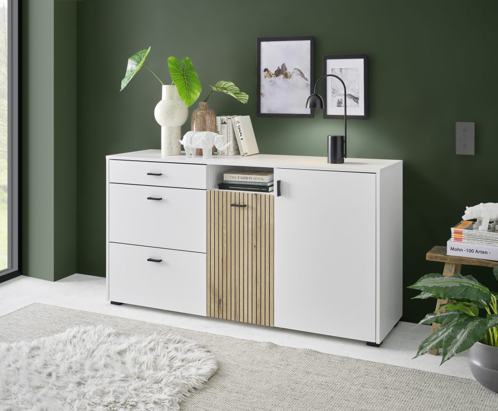 INOSIGN Sideboard »Hudson«, in moderner Trendfarbe, Griffe aus Metall (Schwarz), Breite 150 cm
