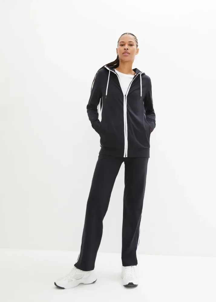 bonprix Stretch-Jogginganzug aus Baumwoll-Mix (2-tlg. Set)schwarz 40Damen
