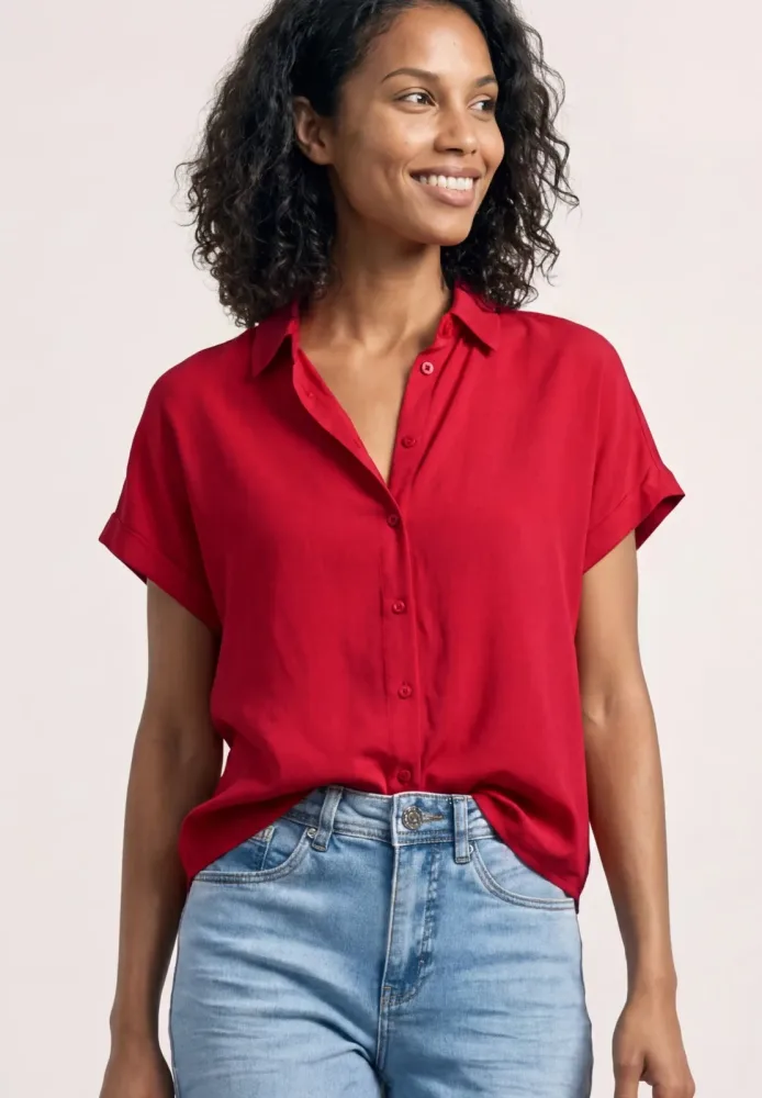 Kurzarm Hemdbluse in Unifarbe