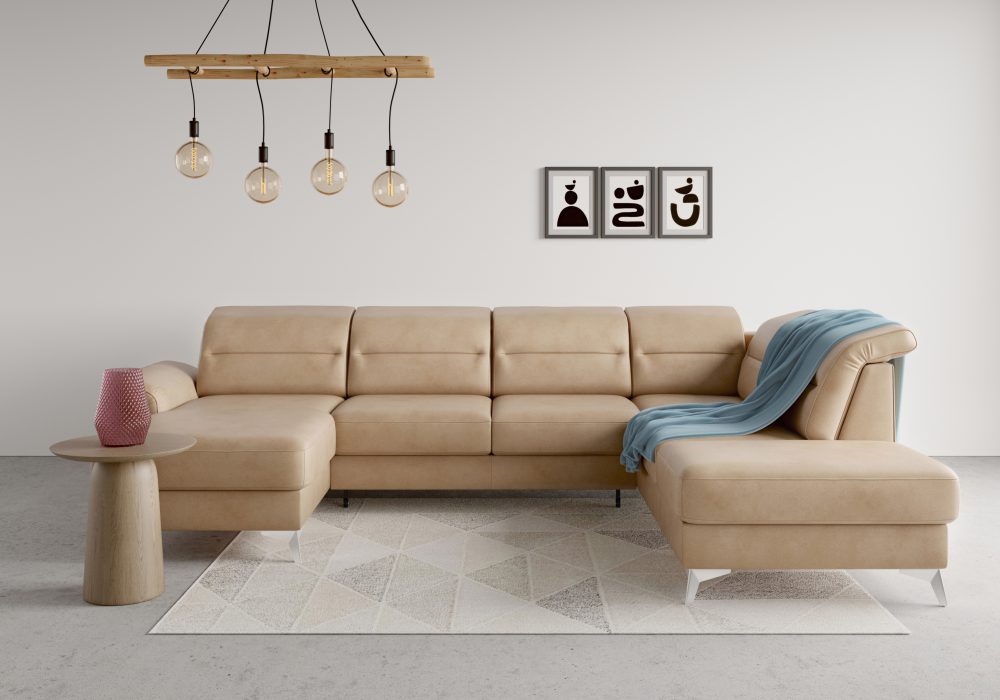 sit&more Wohnlandschaft »Sinatra«, optional mit Kopfteilverstellung und Armteilfunktion oder mit Kopfteilverstellung, Armteilfunktion, Bettfunktion und Stauraum, chromfarbene Metallfüsse