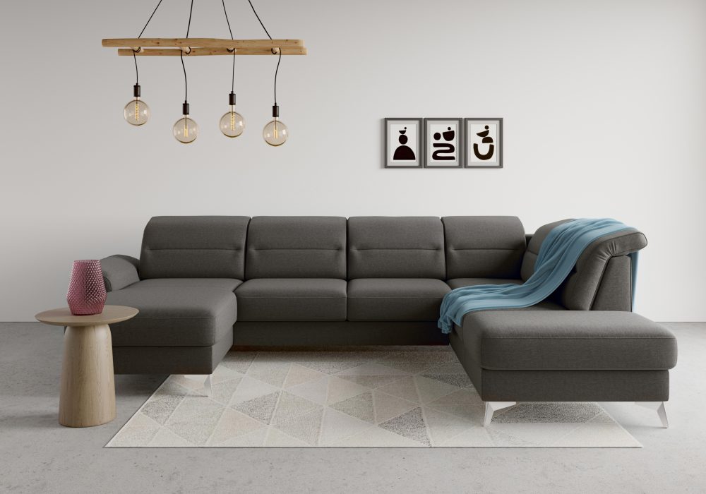 sit&more Wohnlandschaft »Sinatra«, optional mit Kopfteilverstellung und Armteilfunktion oder mit Kopfteilverstellung, Armteilfunktion, Bettfunktion und Stauraum, chromfarbene Metallfüsse