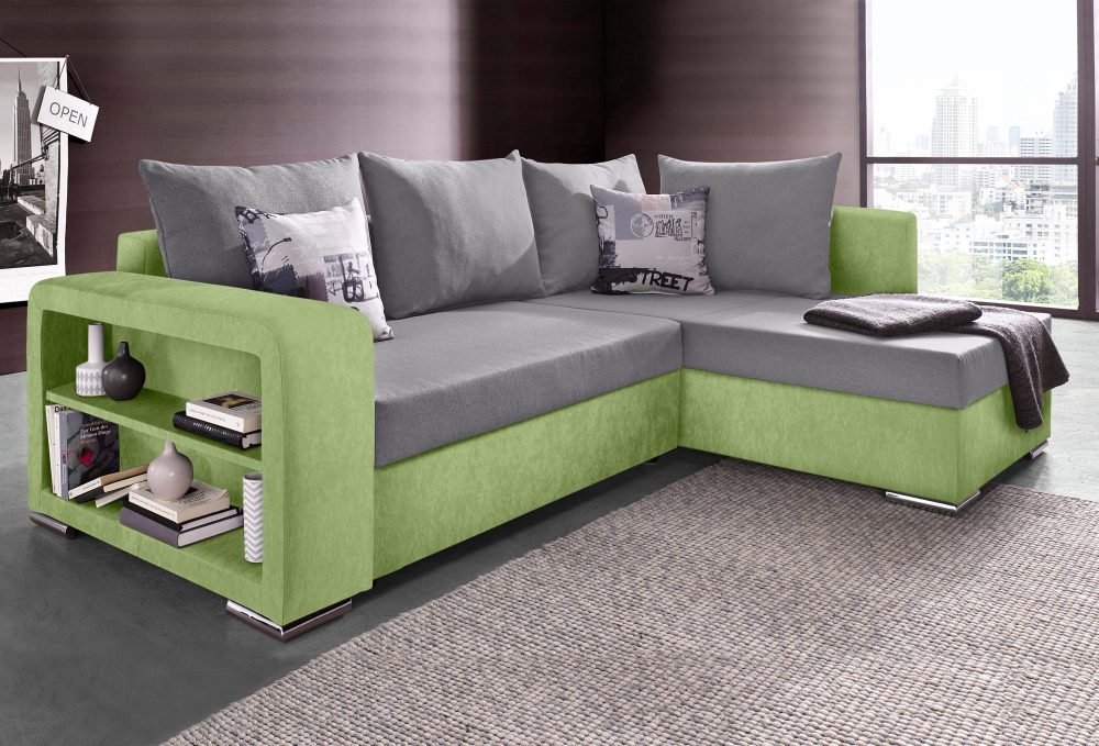 COLLECTION AB Ecksofa, mit Bettfunktion, Bettkasten und Regalarmteil, Ottomane links oder rechts montierbar, wahlweise mit Federkern, frei im Raum stellbar