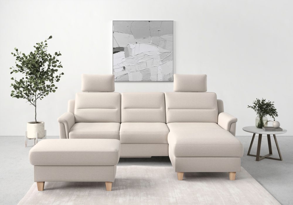 sit&more Ecksofa »Farö«, inklusive Federkern, mit naturfarbenen Füssen, wahlweise mit Bettfunktion und Bettkasten