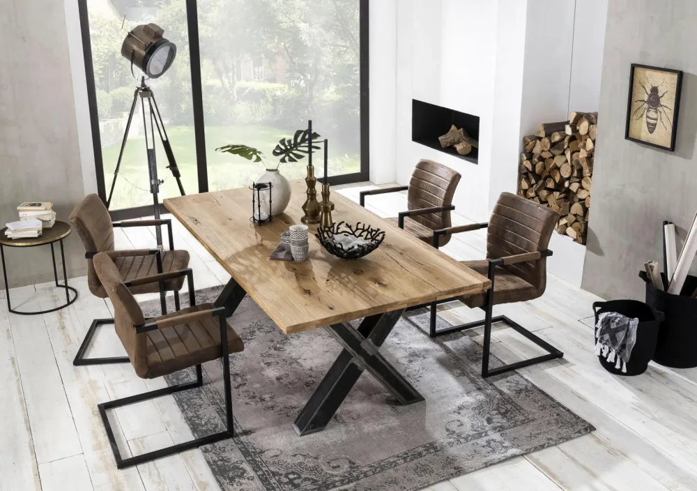 mutoni - Massivholztisch 180x100 - Wildeiche geölt natur - Metall usedlook, One Size, Multicolor