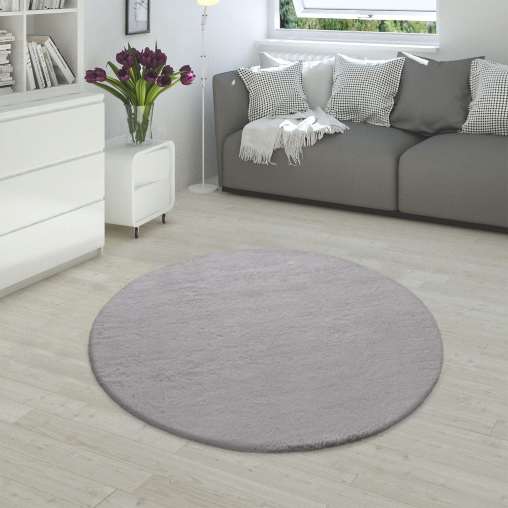 Paco Home Fellteppich »Rabbit 780«, rund, 25 mm Höhe, Kunstfell, Kaninchenfell-Haptik, seidenweich - ein echter Kuschelteppich, Uni-Farben, ideal im Wohnzimmer & Schlafzimmer