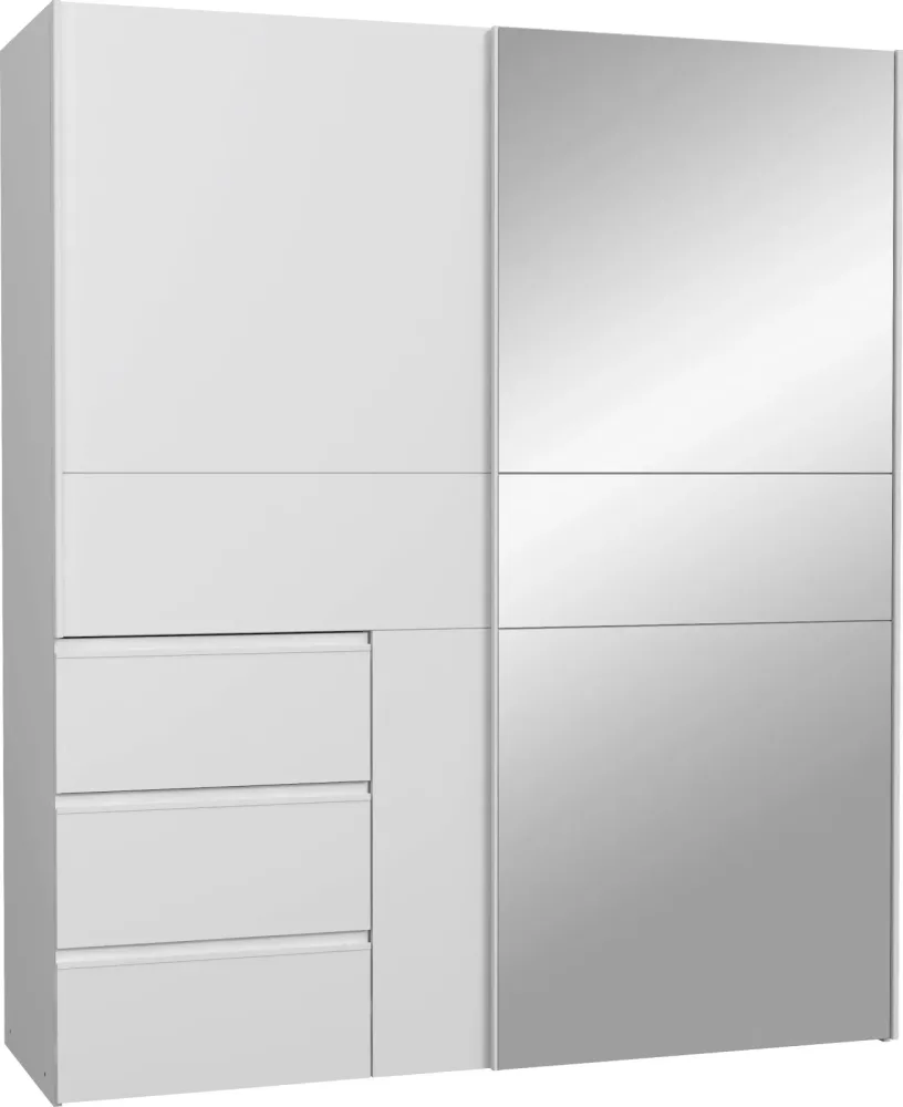 Schwebetürenschrank SEATTLE weiss 2 Türen 3 Schubladen