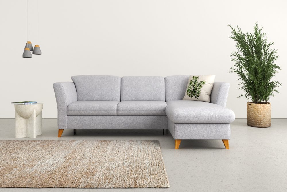 Home affaire Ecksofa »Trelleborg«, Federkern-Polsterung, wahlweise mit Bettfunktion und Bettkasten, Kopfstützen optional