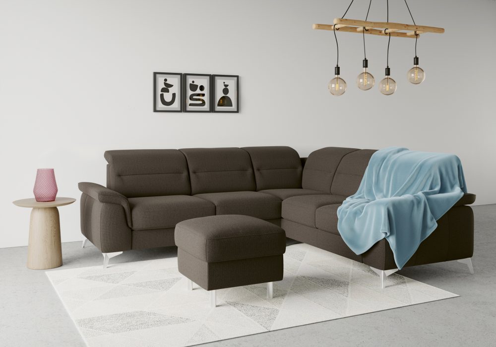 sit&more Ecksofa »Sinatra«, optional mit Kopfteilverstellung und Armteilfunktion oder Kopfteilverstellung, Armteilfunktion, Bettfunktion und Schubkasten, langer Schenkel links oder rechts bestellbar, chromfarbene Metallfüsse