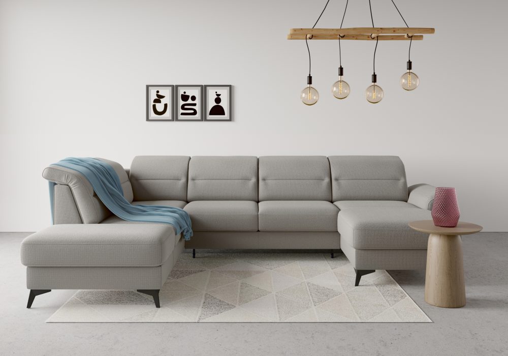 sit&more Wohnlandschaft »Sinatra«, optional mit Kopfteilverstellung und Armteilfunktion oder mit Kopfteilverstellung, Armteilfunktion, Bettfunktion und Stauraum, mattschwarze Metallfüsse