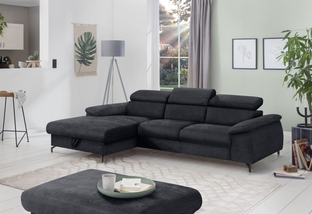 COTTA Ecksofa »Komaris I«, inklusive Kopf- bzw. Rückenteilverstellung, wahlweise Bettfunktion und Bettkasten, eleganter schwarzer Fuss