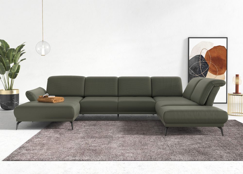 INOSIGN Wohnlandschaft »Coco«, wahlweise mit Sitztiefen, Armteil- und Kopfteilverstellung,im Cord, mit Füssen 15 cm hoch