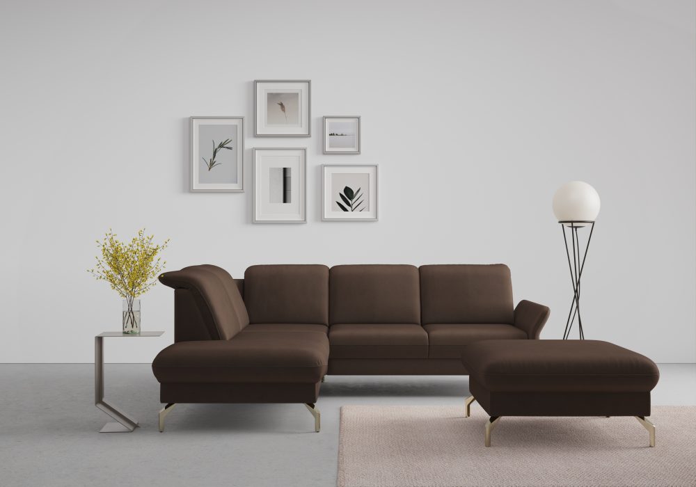 sit&more Ecksofa »Fashion«, wahlweise mit Kopfteilverstellung und Vorziehsitz, motorisch, mit satinierten Nickelfüssen
