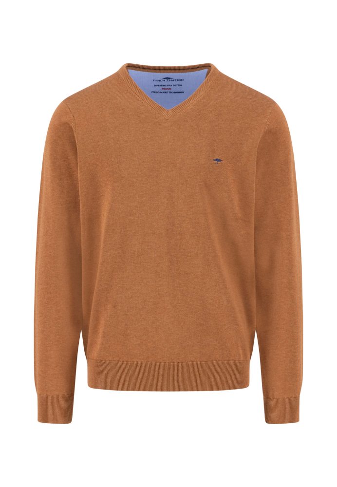 FYNCH-HATTON Strickpullover aus reiner Baumwolle, mit Rundhalsausschnitt, mit Logo Stickerei