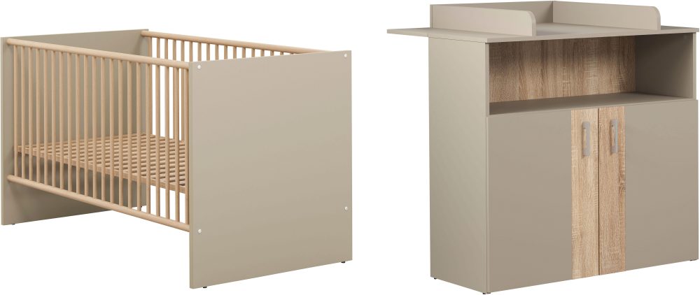 trendteam Babymöbel-Set »Beja«, (Set, 2 tlg.), Babyzimmermöbel: Kinderbett und Wickelkommode - silberfarbene Griffe