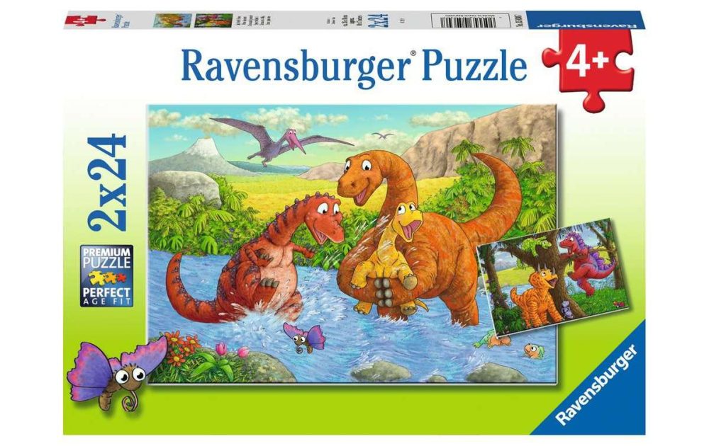 Ravensburger Kinderpuzzle - Spielende Dinos, 2 x 24 Teile