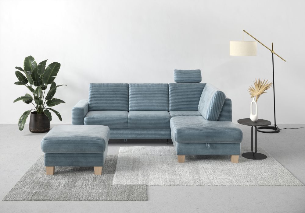 Home affaire Ecksofa »Summer«, mit Ottomane, wahlweise mit Bettfunktion und Bettkasten, Cord-Bezug