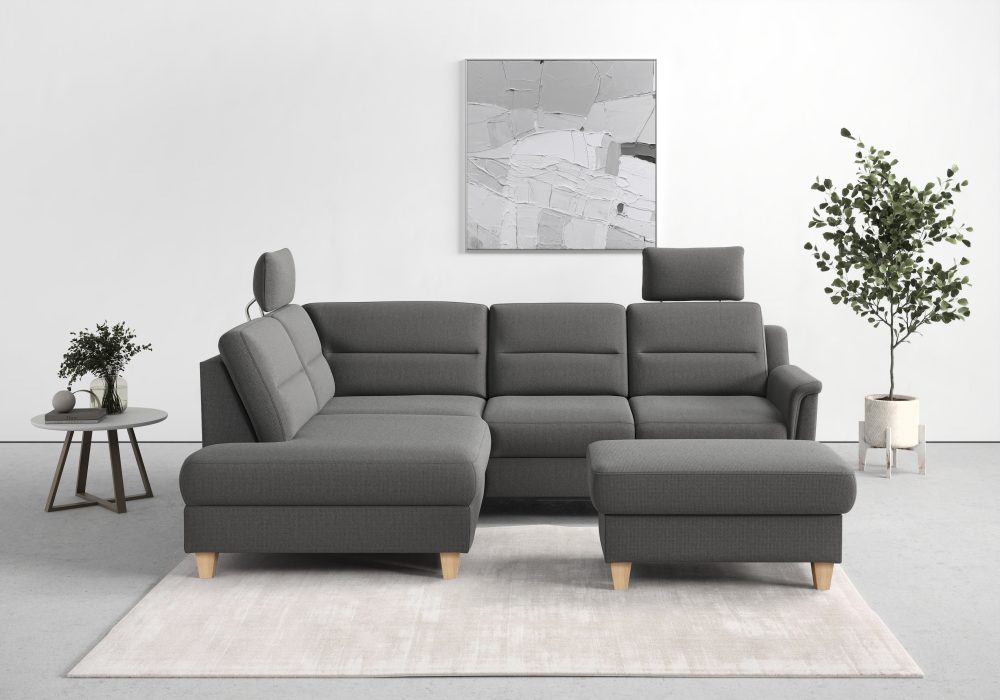 sit&more Ecksofa »Farö«, inklusive Federkern, mit naturfarbenen Füssen, wahlweise mit Bettfunktion und Bettkasten