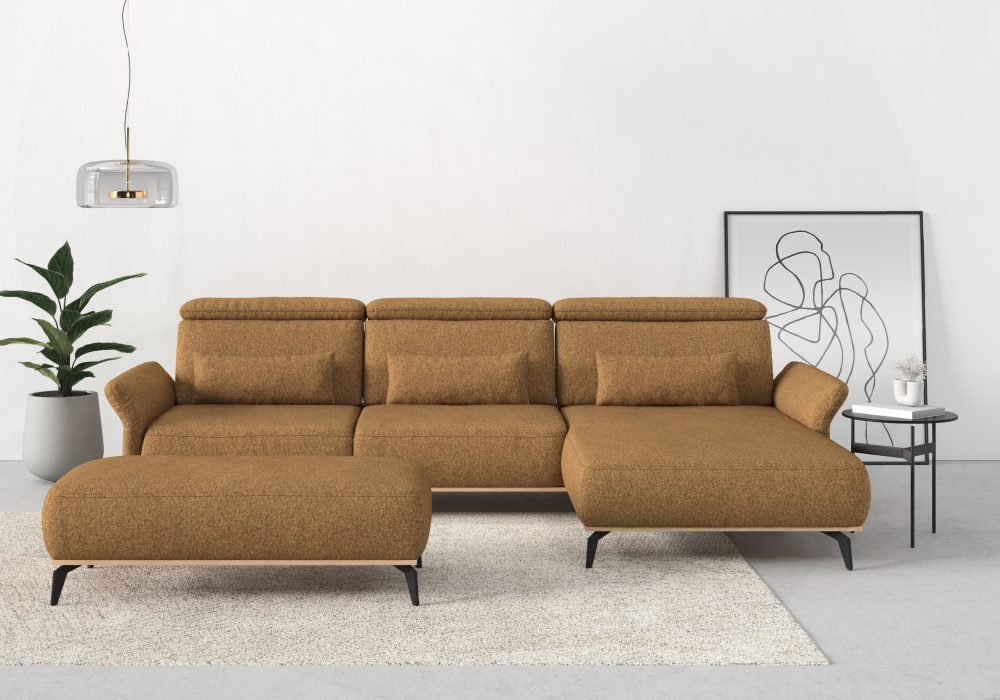 Places of Style Ecksofa »Fjord«, massiv, wahlweise mit Armlehnfunktion, Kopf- Sitztiefenverstellung