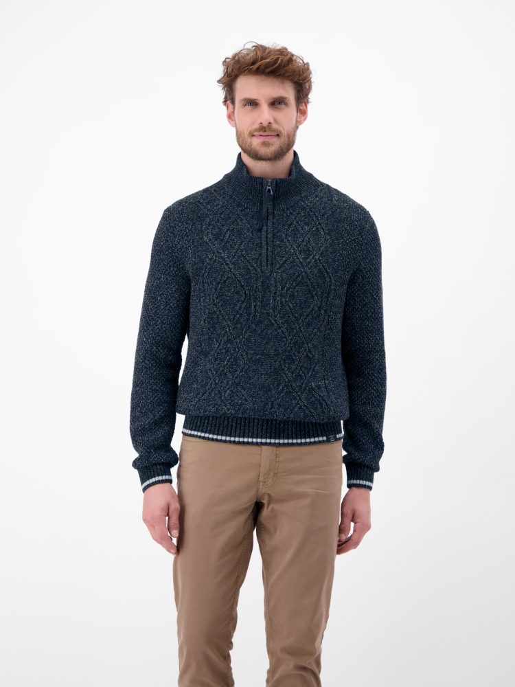 LERROS Strickpullover »LERROS Strickpullover mit Zopfmuster und Troyerkragen«