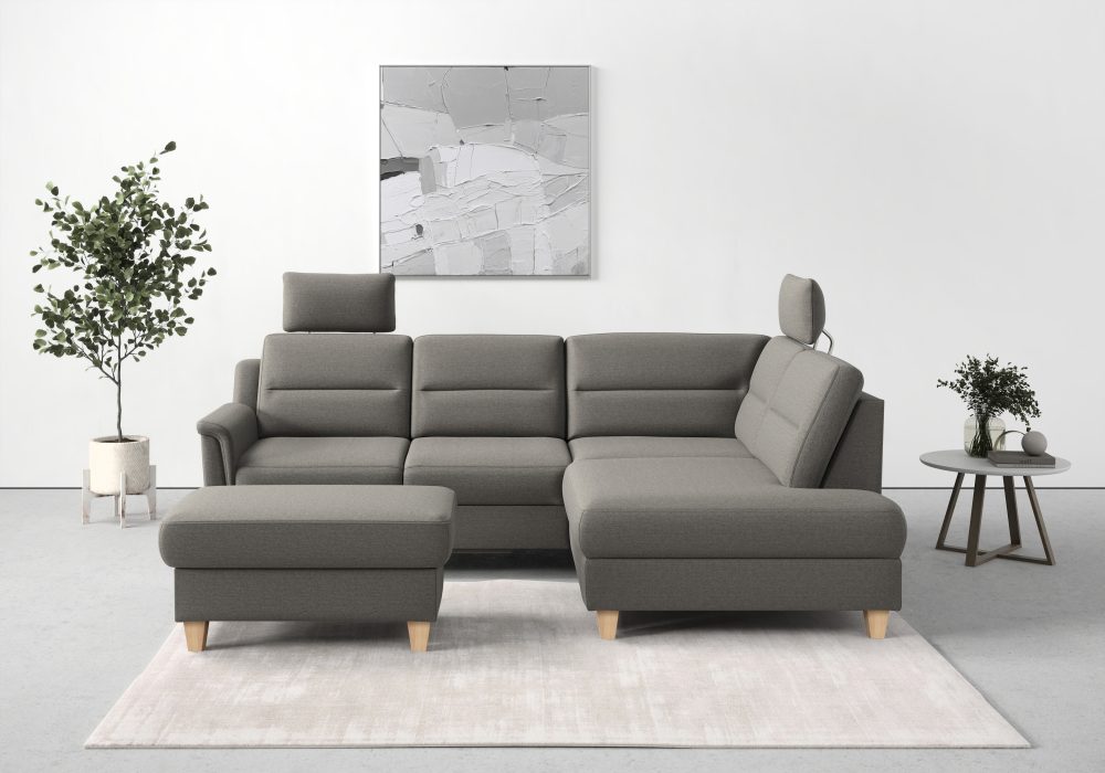 sit&more Ecksofa »Farö«, inklusive Federkern, mit naturfarbenen Füssen, wahlweise mit Bettfunktion und Bettkasten