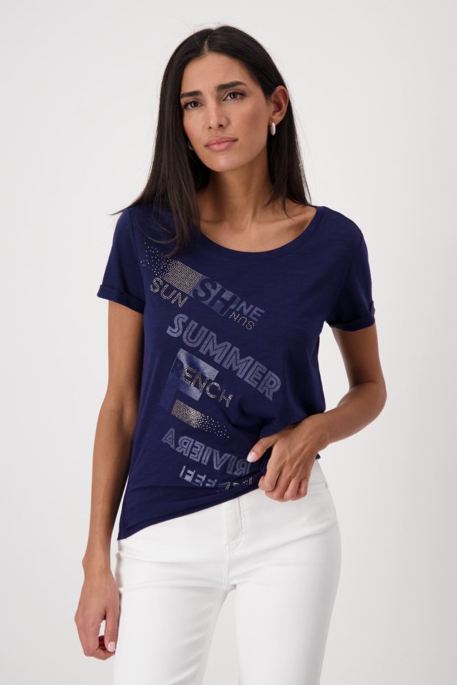 Monari Rundhalsshirt mit Folienglanzdruck
