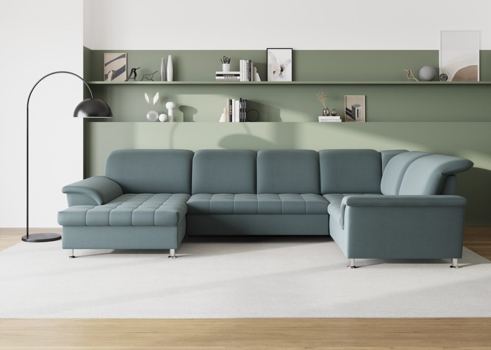 DOMO collection Wohnlandschaft »Franzi«, im XXL-Format, wahlweise mit Bettfunktion, Bettkasten und Kopfteilverstellung, frei im Raum stellbar