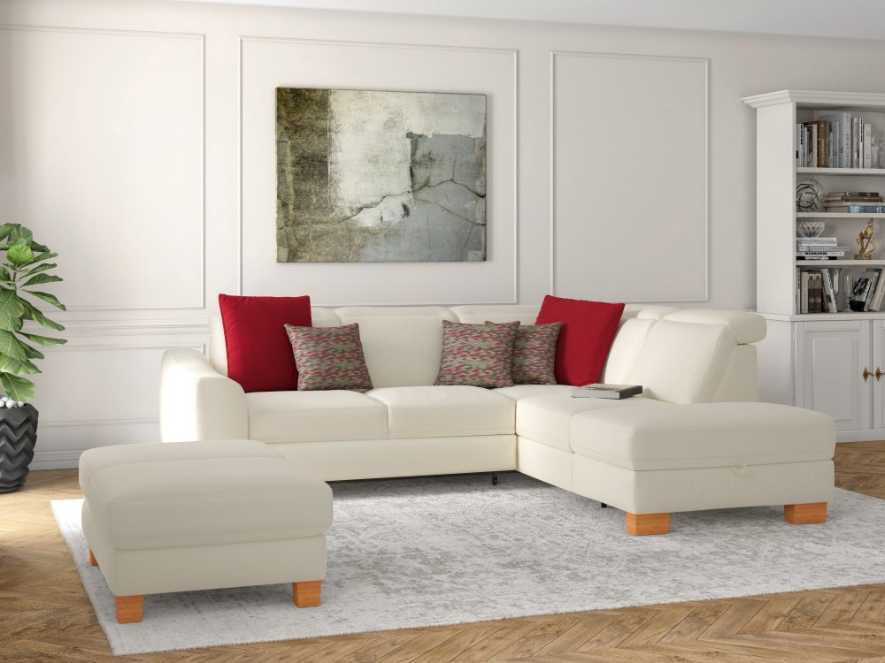 sit&more Ecksofa »Durness«, mit Federkern und hochwertigen Massivholzfüssen, wahlweise mit Kopfteilverstellung, Bettfunktion und Stauraum oder mit Bettfunktion und Bettkasten