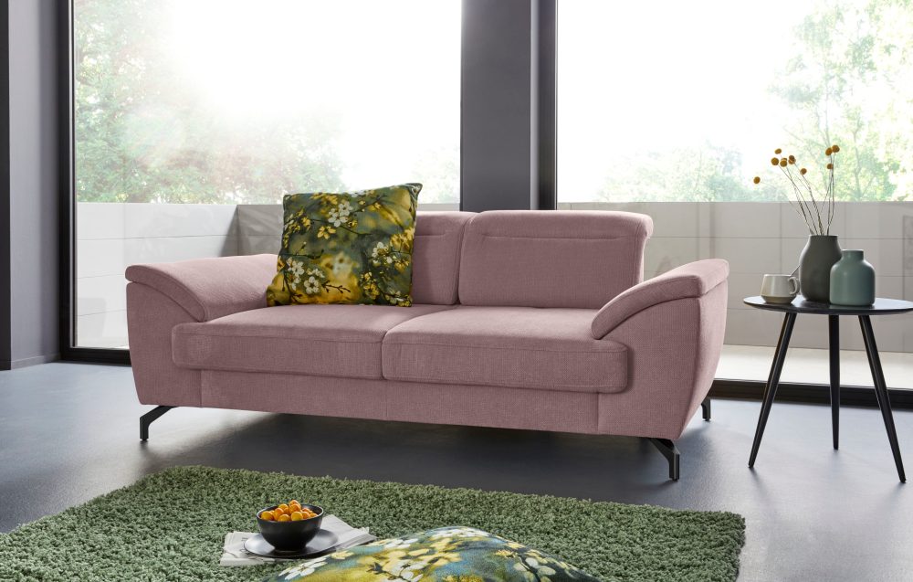 sit&more 2-Sitzer, 12 cm Fusshöhe, inklusive Sitztiefenverstellung, wahlweise Kopfteilverstellung, wahlweise in 2 unterschiedlichen Fussfarben