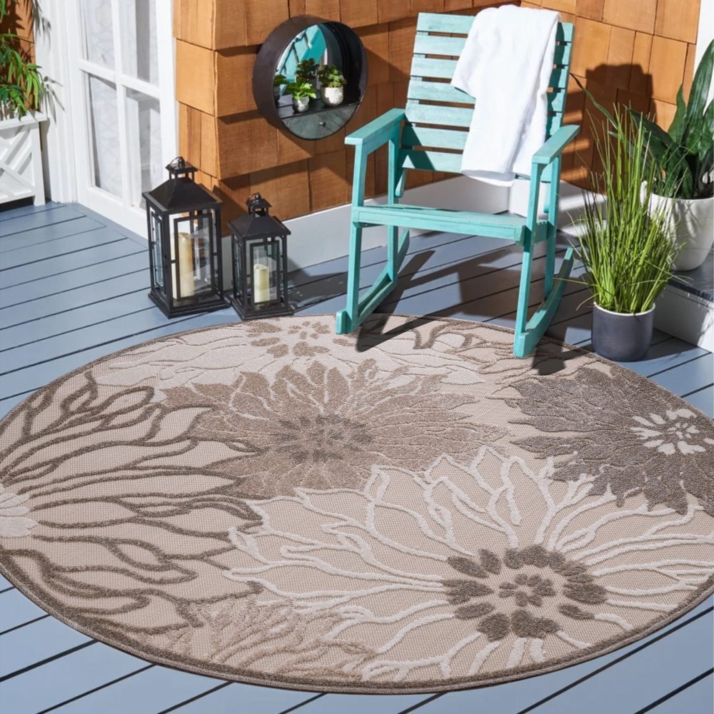 Sanat Teppich »Floral 2«, rund, 6 mm Höhe, In- und Outdoor geeignet, florales Design, Balkon, Terasse