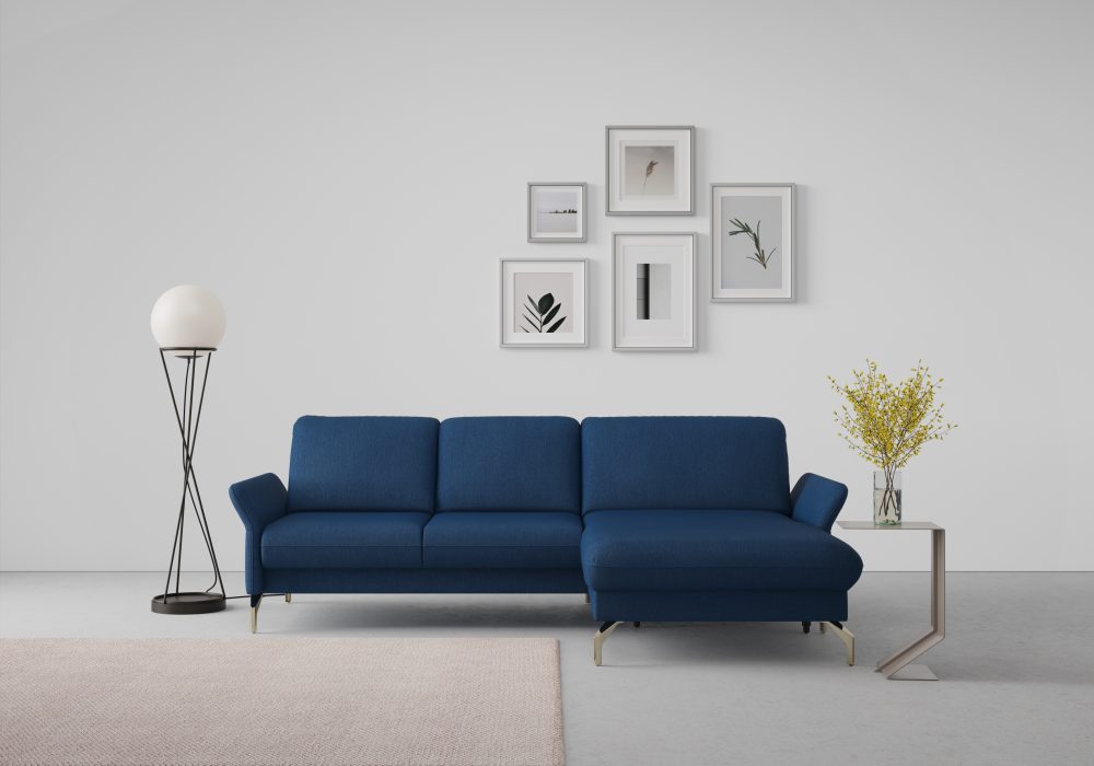 sit&more Ecksofa »Fashion«, wahlweise mit Kopfteilverstellung und Vorziehsitz, motorisch, mit satinierten Nickelfüssen